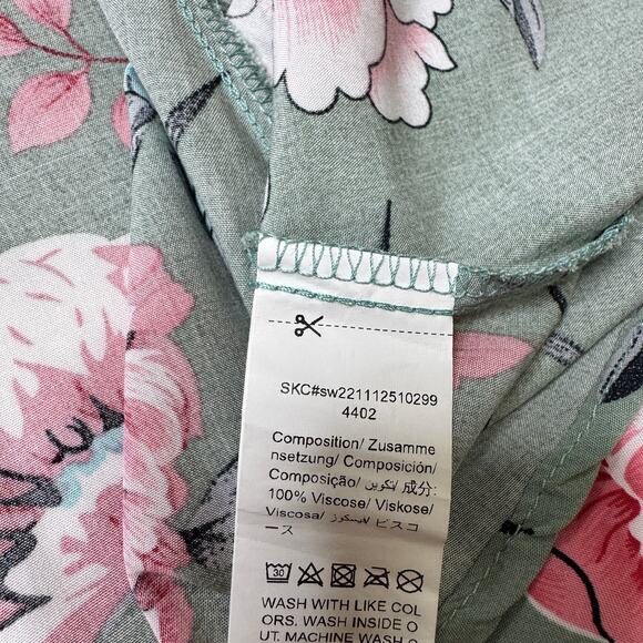 SHEIN Sage Green Floral Faux Wrap Ruffle Sleeve Summer Dress size Medium - Picture 10 of 12